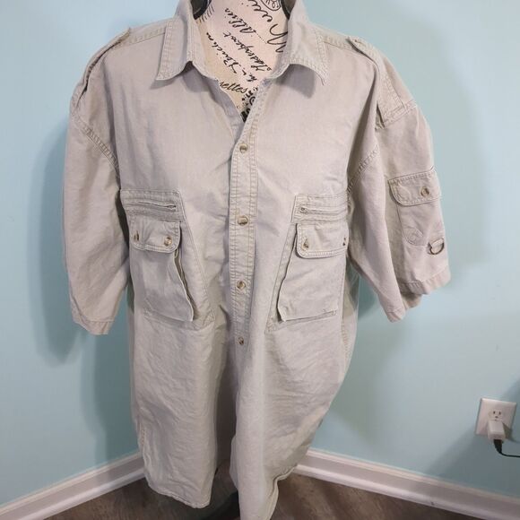 Cabelas Safari Shirt Men's xxLarge Tall Utility Outdoor Workwear Heavy Epaulet - Picture 1 of 5